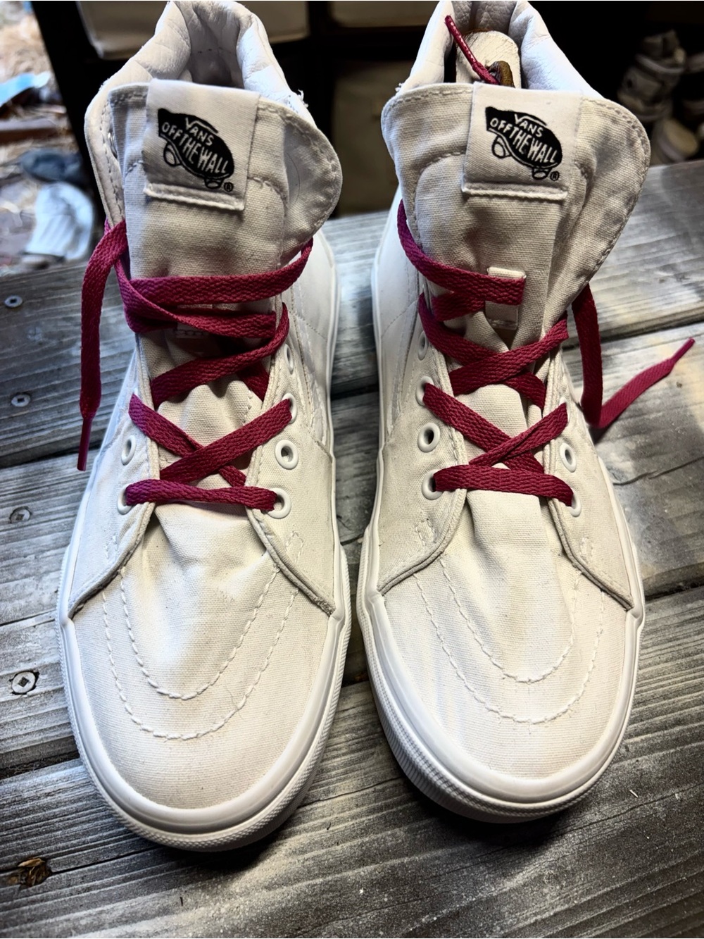 Vans white & burgundy high top sneakers #skate Men 8.5 Womens 10